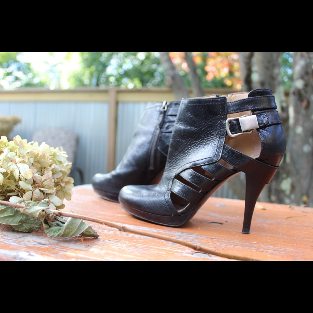 Nine West Leather Cutout Buckled Booties